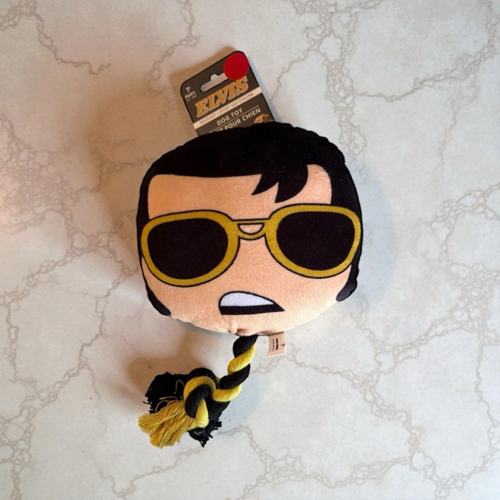Elvis 11" Squeaky Dog Toy Perri's NEW w/ Tug Rope Presley Rock Pet‎ Chew Plush